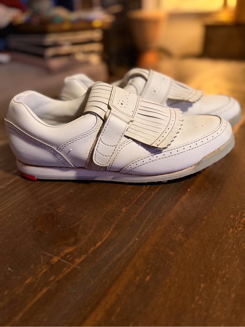 Etonic White Low-Top Golf Shoes Fringed Kilties & Velcro straps - 11M